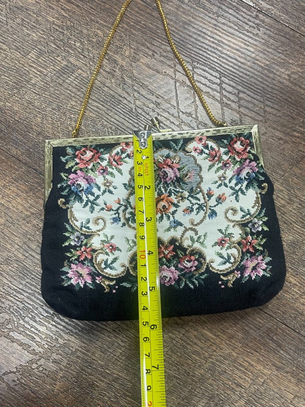 Vintage Buffums Floral Tapestry Purse Grandmacore Gold Chain Evening Bag - Picture 4 of 11